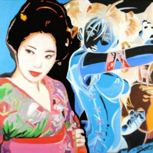 Voir le détail de cette oeuvre: geisha manga bleu